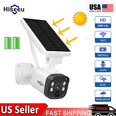 #ad Hiseeu 4MP Solar Battery Powered Security Wireless Camera Wifi Outdoor System $54.39