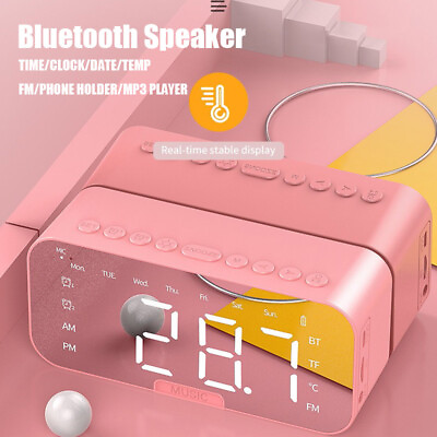 #ad Bluetooth Speaker Wireless Stereo Bass TF FM Radio Alarm Clock LED Mirror Screen $13.88