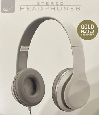 #ad iLive IAH57B Wired Stereo Headphones Gold Plated Connector White Gray $10.75