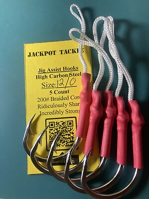 #ad 5 PACK Jig Hooks sizes 1 0 to 12 0 Assist Hook for Fishing Jigs Jigging 200 lb $4.76