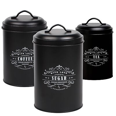 #ad Large Black Kitchen Canisters Set of 3 Farmhouse Canister Sets for Kitchen Cou $43.00
