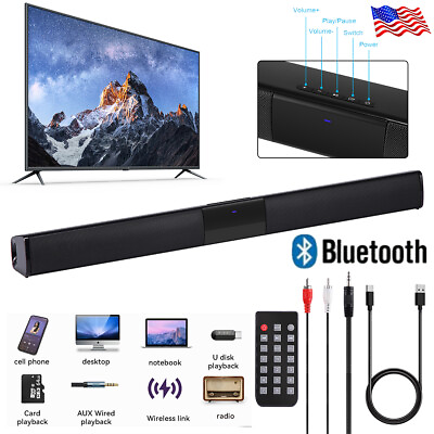 #ad 4 Speaker Sound Bar System Wired Subwoofer Home Theater TV Speaker Remote AUX $29.99