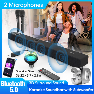#ad Karaoke Soundbar Bluetooth Speaker Subwoofer Surround Sound Bar Speaker W 2 Mic $105.82