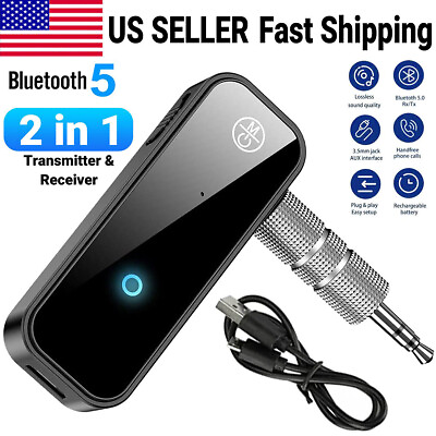 #ad Bluetooth 5.0 USB Wireless Transmitter Receiver 2in1 Audio Adapter 3.5mm Aux Car $7.32