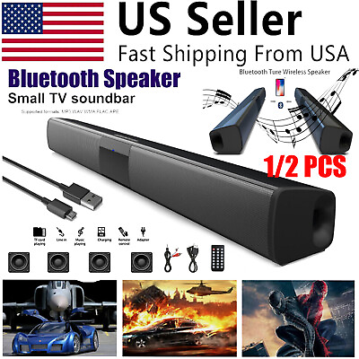 #ad 1 2Pcs Surround Sound Bar 4 Speaker System Wireless BT Subwoofer TV Home Theater $57.09