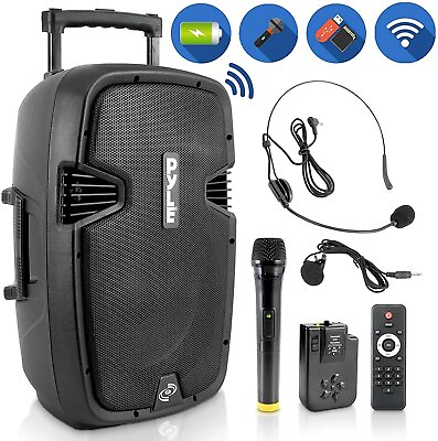 #ad Pyle Portable Bluetooth Loudspeaker Active PA Speaker System Kit Rechargeable $213.99