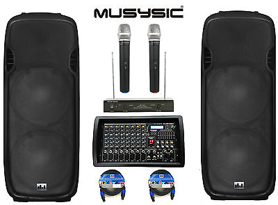 #ad Complete Professional 4500W PA System 8 CH Mixer Dual 15quot; Speakers Wireless Mics $899.99