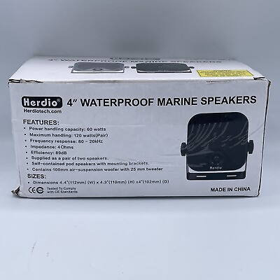 #ad Herdio 4quot; Marine Bluetooth Speakers Waterproof Heavy Duty Surface Mount READ $29.99