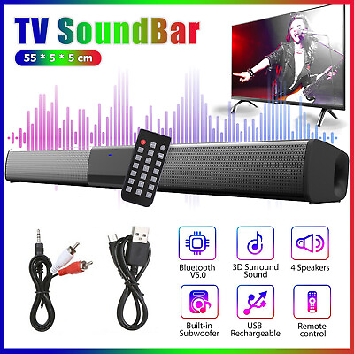 #ad Surround Sound Bar 4 Speaker System Wireless BT Subwoofer TV Home Theateramp;Remote $30.99