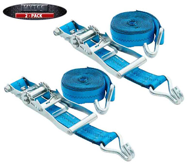 #ad 2 Pack 2quot; x 20#x27; Blue Ratchet Strap w Wire Hook 3333 lbs WLL $37.99