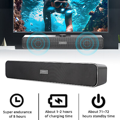 #ad Bluetooth 5.0 Dual Speakers Surround Sound Bar System Subwoofer TV Home Theater $24.96