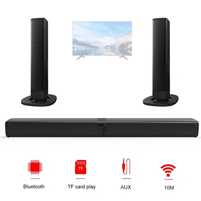 #ad Bluetooth Wireless Portable Surround Sound Bar Subwoofer TV 2 Speaker System $75.65