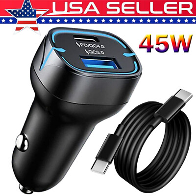 #ad PD 45W Fast Car Charger Power Adapter Cable For Samsung Google Motorola $11.99