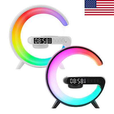#ad Rechargeable Bluetooth Speaker Alarm Clock Clock Wireless Charger Night Light US $22.99
