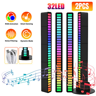 #ad 2pcs RGB LED Car Atmosphere Strip Light Bar USB Music Sound Control Rhythm Lamp $8.48