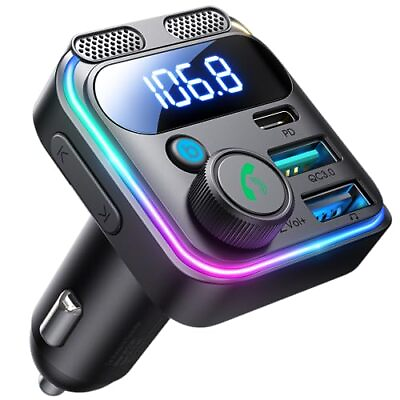 #ad Bluetooth 5.3 FM Transmitter Car Adapter Dual Mics HiFi Deep Bass Sound 48W PD $23.75