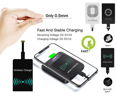 #ad QI Wireless Adapter Fast Charger Receiver For Samsung Android Type C USB C Micro $2.89