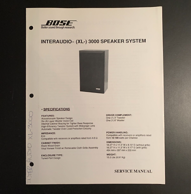#ad BOSE Interaudio XL 3000 Speaker System ORIGINAL Service Manual 1991 $14.99