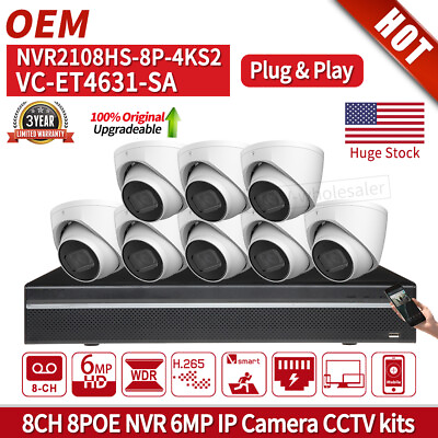 #ad Dahua 8CH POE Wizsense NVR outdoor System 6MP starlight IP Camera IR Mic 3.6 lot $550.05