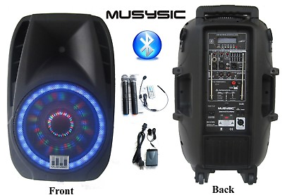 #ad Professional 2000W 15quot; PA System Speaker 2 UHF Wireless Mics LED Light MU U15PA $292.49