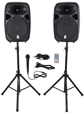 #ad Rockville RPG152K Dual 15quot; Powered Speakers BluetoothMicSpeaker StandsCables $399.95