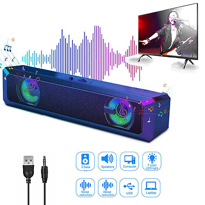 #ad Stereo Bass Sound Computer Speakers 3.5mm USB Wired Soundbar for Desktop Laptop $17.99