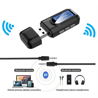 #ad Bluetooth 5.0 USB Wireless Transmitter Receiver 2in1 Audio Adapter 3.5mm Aux Car $7.49