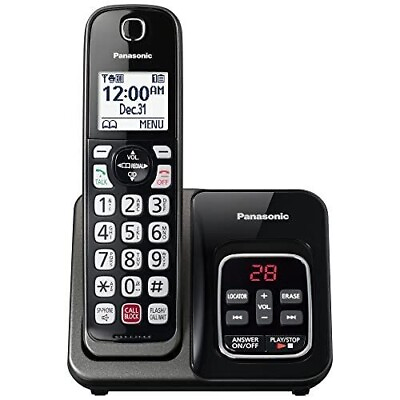 #ad Panasonic Cordless Phone Answering Machine Expandable Call Block 1 Handset Black $24.99