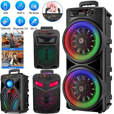 #ad 6000W Portable Bluetooth Speaker Sub woofer Heavy Bass Sound System Party Mic $57.88