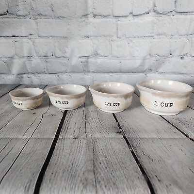 #ad Sheffield Home Beige White Ceramic Measuring Cups Set of 4 $11.88
