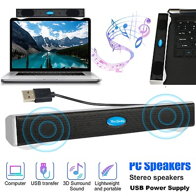 #ad Wired Computer Speakers Soundbar Stereo Bass Sound 3.5mm USB for Desktop Laptop $13.98