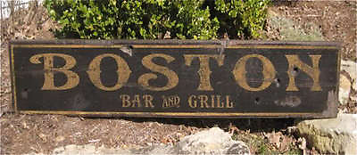 #ad BOSTON BAR amp; GRILL Rustic Painted Wooden Sign $149.00