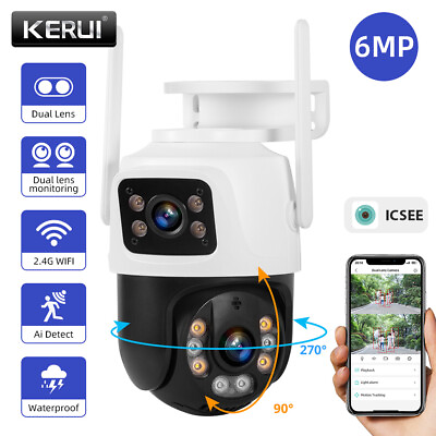 #ad KERUI Dual Lens Home Security Camera Wireless Outdoor HD Night Vision Wifi CCTV $29.79