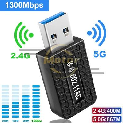 #ad USB3.0 Wireless WIFI Adapter 1300Mbps Long Range Dongle Dual Band 5G 2.4GNetwork $10.99