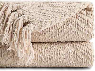 #ad BATTILO HOME Beige Throw Blanket for Couch Textured Knitted Boho Throw Blanket $87.42
