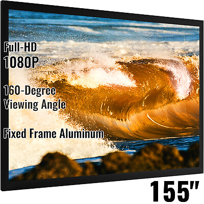 #ad 155quot; Fixed Frame Projector Screen 16:9 HD 4K Home Theater Portable Foldable $258.99