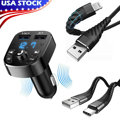 #ad Bluetooth 5.0 Car Wireless FM Transmitter Adapter 2USB PD Charger AUX Hands Free $6.29