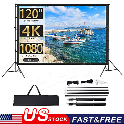 #ad Portable Projector Screen with Stand 120quot; 100quot; 4K HD 16:9 In Outdoor Carry Bag $55.99
