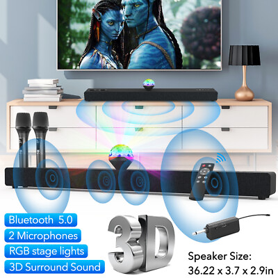 #ad Wireless Sound Bar Home Theater 4 Speaker Subwoofer Soundbar w RemoteMicrophone $104.49