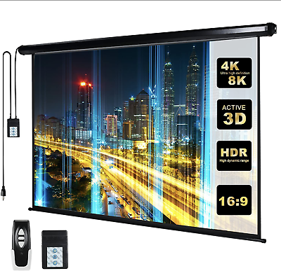 #ad 110 Motorized Projector Screen Electric Diagonal Automatic Projection 16:9 $259.74