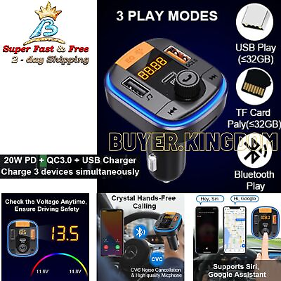 #ad Car Bluetooth 5.0 Adapter Transmisor De Audio FM Para Auto USB Receptor Radio $20.47