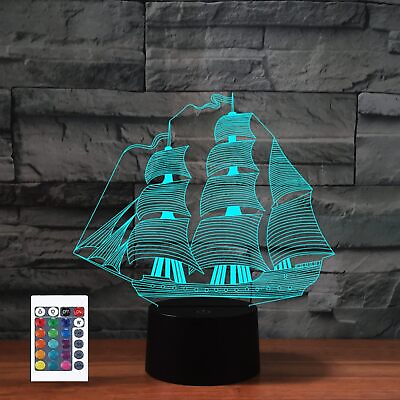 #ad Sailboat 3D Table Top Home TV Bar Room Decor Gift LED Night Light Sign 12quot;x8quot; S3 $17.99