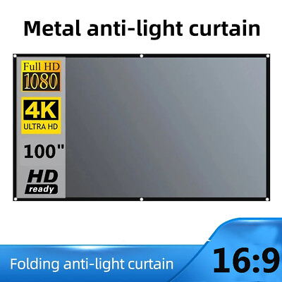 #ad 100quot; High Brightness Projector Metal Screen Anti Light 16:9 Folding Home Theater $16.79