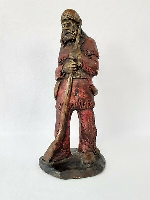 #ad Pioneer Home Decor Statue Settler Woodsman Frontiersman Hunter Musket Red Brown $84.00