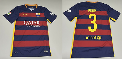 #ad Barcelona Football Shirt Jersey #3 Pique Home 2015 2016 Adult Nike Spain Sz S GBP 99.99
