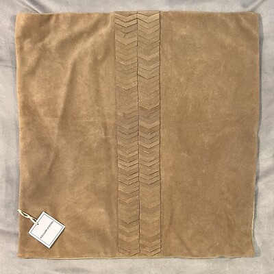 #ad Williams Sonoma Home Beige Tan Leather amp; Canvas Chevron 20”x 20” Pillowcase NWT $99.99