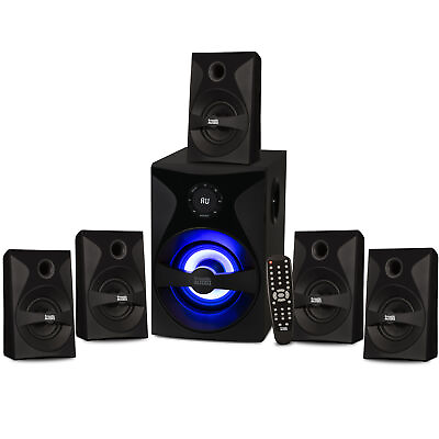 #ad Acoustic Audio Bluetooth 5.1 Speaker System with Sub Light amp; FM Home Theater Set $109.88