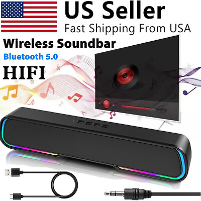 #ad Wireless Surround Sound Bar 2 Speaker System Bluetooth Subwoofer TV Home Theater $19.88