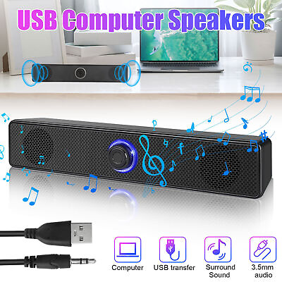 #ad Stereo Bass Sound Computer Speakers 3.5mm USB Wired Soundbar for Desktop Laptop $14.99