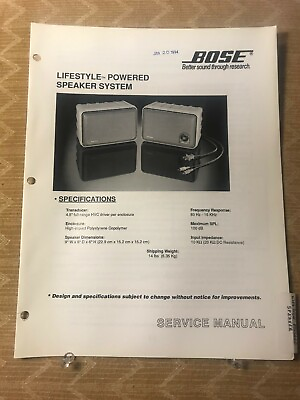#ad ORIGINAL BOSE LIFESTYLE POWERED SPEAKER SYSTEM SERVICE MANUAL amp; SCHEMATIC D1176 $15.95